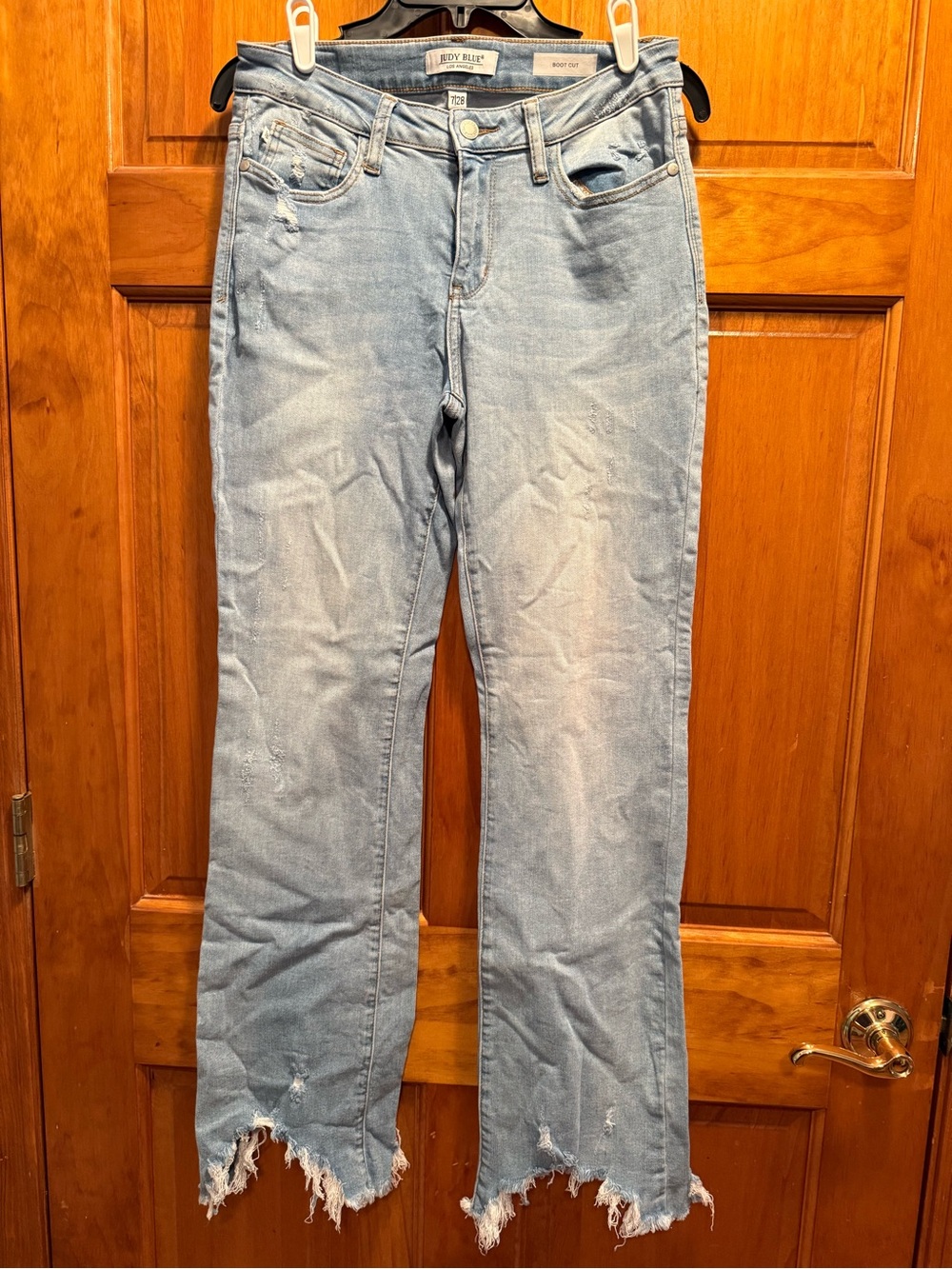 Judy Blue Light Blue Boot Cut Jeans with Distressed Hem